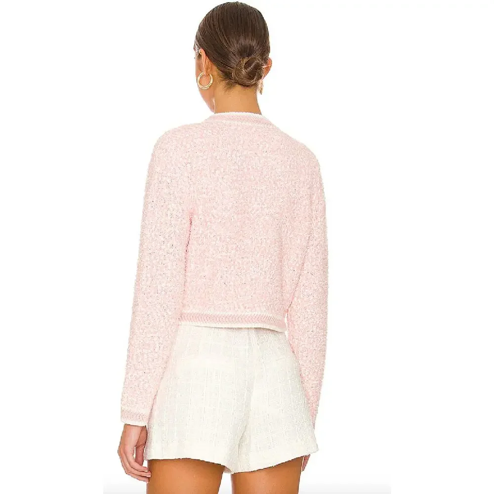 Alice + Olivia Noella Cropped Cardigan Medium Pink Boucle Knit Crew Button Front - Picture 15 of 15